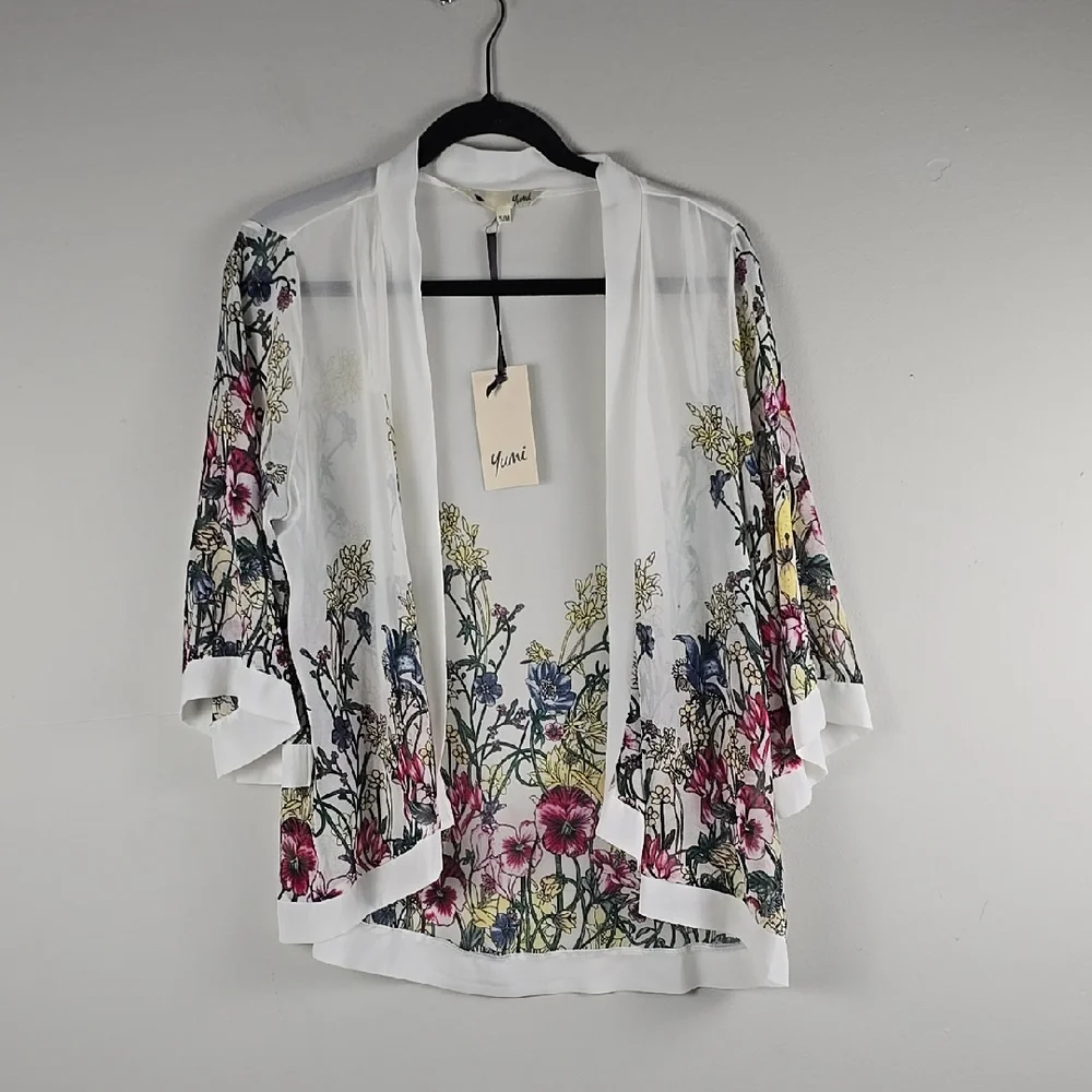 New Yumi Sheer Floral Kimono Cardigan - Picture 1 of 3